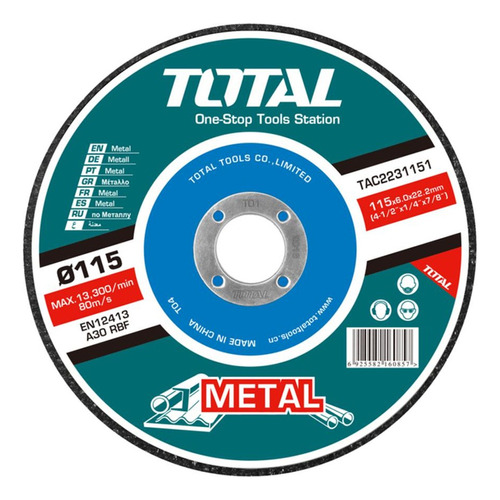 Disco De Desbaste P/ Metal 115mm Total Tac2231151 Color Turquesa