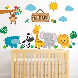 Decoración Infantil Bebe Guardería Animalitos Selva 80x55 Color Multicolor