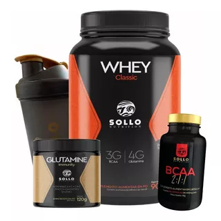 Kit Whey Protein + Bcaa 60 Caps + Glutamina 120g  + Copo
