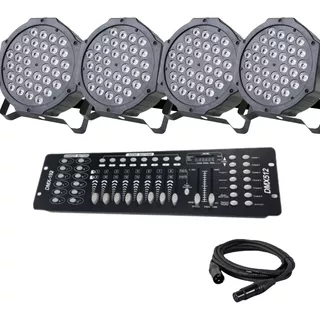 4 Canhão Refletor 36 Leds Rgbw Slim Festa + Mesa Dmx 8/16