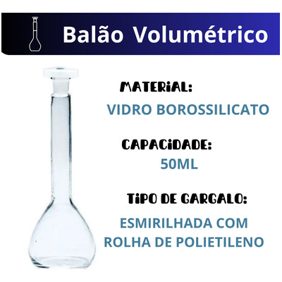 Kit Balão Volumétrico Boro Com Rolha Poli 50ml - 5 Unidades