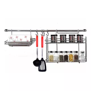 Especiero Doble Porta Rollo Con Barral Y Ganchos! Set Cocina