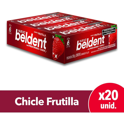 Chicles Beldent frutilla sin azúcar sin tacc caja 20 unidades