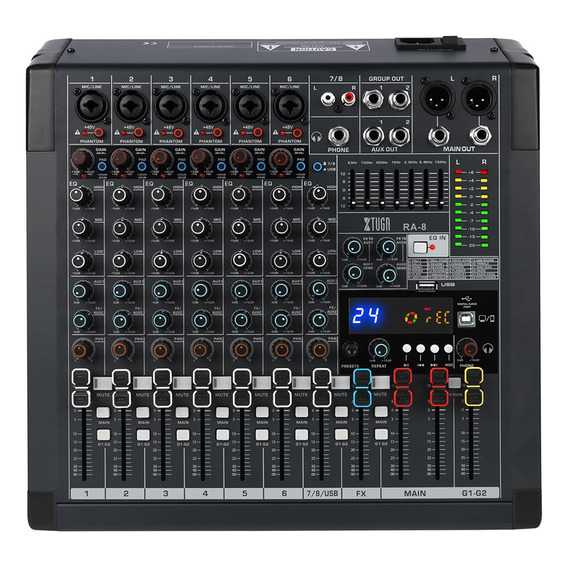 Xtuga 8 Canales Mezclador Mixer Entrada Estereofónica Ra-8