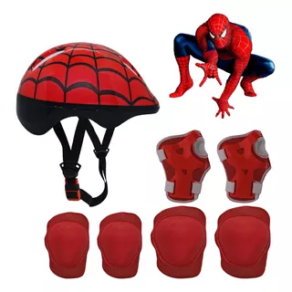 Kit Capacete Cotoveleira Infantil Homem Aranha Bike Skate