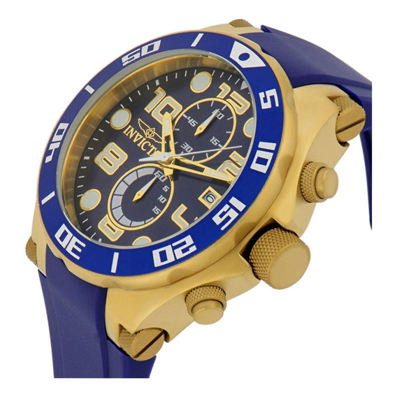 Reloj Para Hombres Invicta Pro Diver 40021 Azul Color de la correa Oro