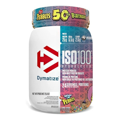 Proteina Iso 100 Dymatize Hidrolizada 1.4 Lbs 20 Servicios Sabor Birthday Cake Pebbles