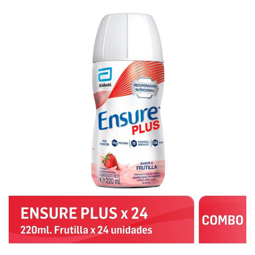 Suplemento en líquido Abbott  Ensure Plus carbohidratos sabor frutilla en botella de 5.28mL 24 un pack x 24 u