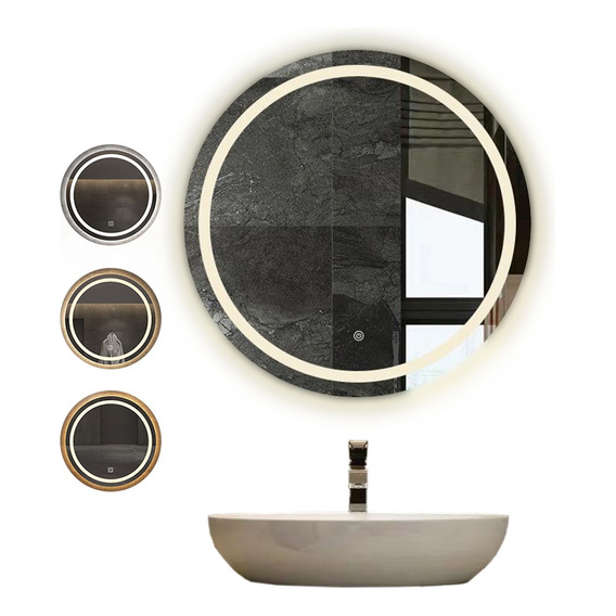 Espejo Circular Del Baño Con Luz Táctil Tricolor Led Moderna