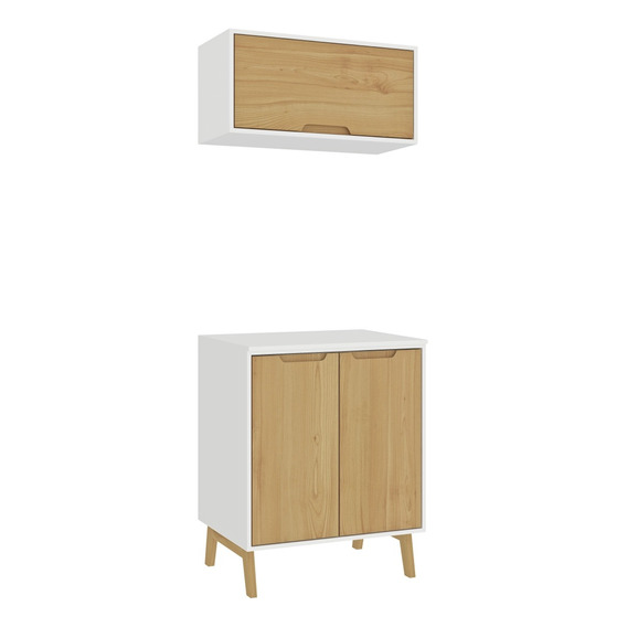 Combo De Mueble Alacena Mesada Y Aéreo Mdp - Madera - Blanco