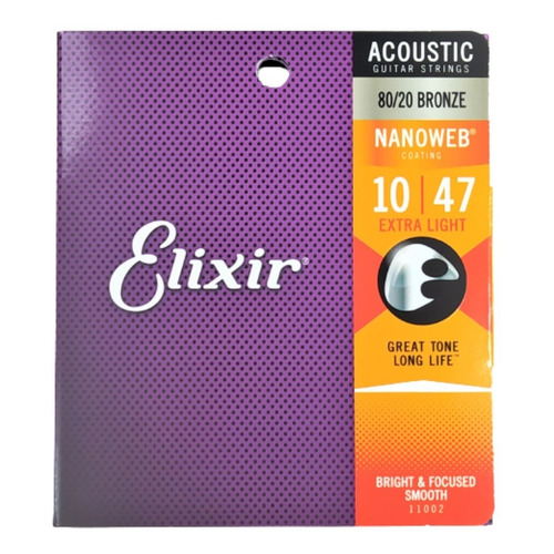  Elixir 11002 Cuerdas Guitarra Acústica  10-47 Bronce Eeuu