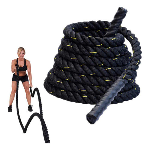 Cuerda De Fuerza Batalla 9mt X 25mm Fitness Battle Rope Color Negro