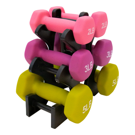 Set Mancuernas Ejercicio Neopreno Par 2lb 3lb 5lb Rack