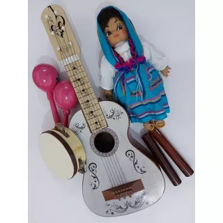 Set 5 Juguetes Guitarrita Muñeca Clave Maracas Pandero Niña 