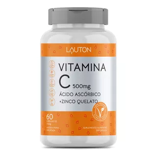 Vitamina C 500mg Com Zinco Quelato Vegano Lauton - 60 Caps