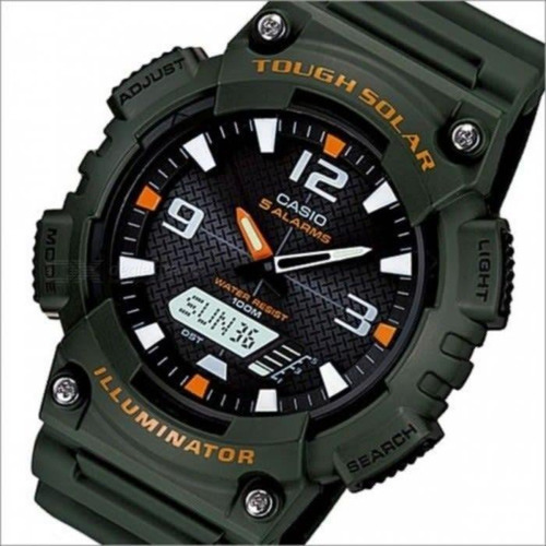 Reloj Casio Aq-s810w-3a Para Caballero Verde-naranja 