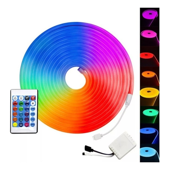 Neon Flex 12v Rgb Multicolor X5 Metros Control Y Adaptador