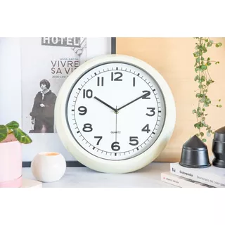 Reloj Pared Marco Beige Fondo Blanco 30cm Diam