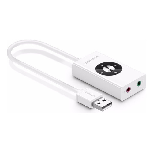 Usb De Sonido Externo 2.0 Con Control D Volumen Ugreen 30448 Color Blanco