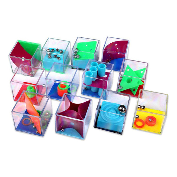 Juego 12 Caja Mini Cubos De Rompecabezas Mental Iq Laberinto