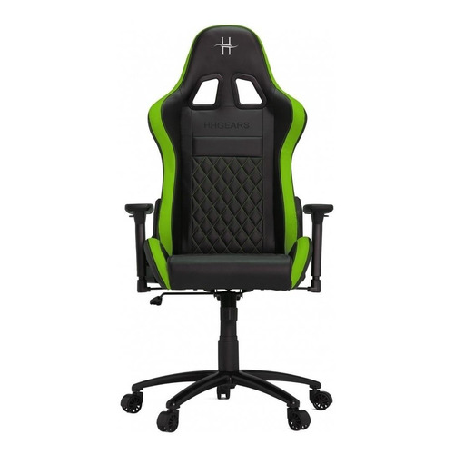 Silla de escritorio HH Gears XL-500 gamer ergonómica  negra y verde con tapizado de cuero sintético