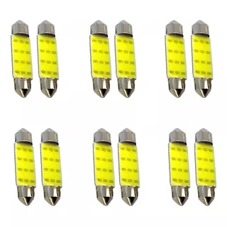 6 Pares Lâmpadas Led Torpedo Teto Carro Cob 39mm 12v 6000k