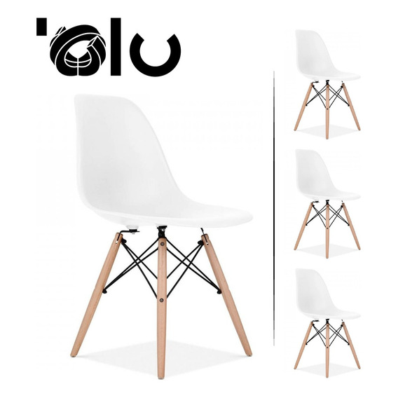 Sillas Eames Kit 4pz Para Cocina Minimalista Moderna Olu Color de la estructura de la silla Madera Color del asiento Blanco Diseño de la tela Polopropileno