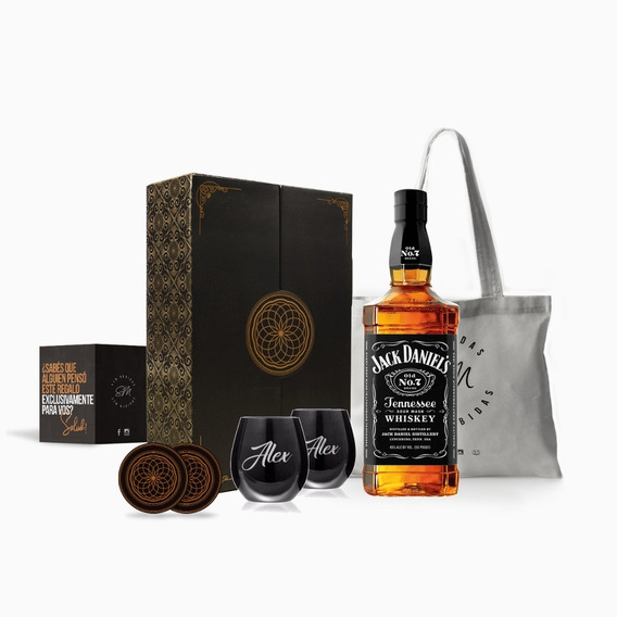 Whisky Jack Daniels 750 2 Vasos Negros Grabados Estuche Box