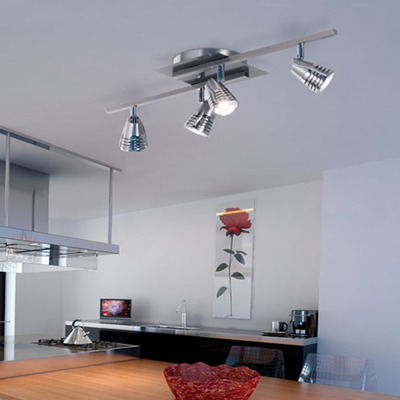 Plafon 4 Luces Doble Cobra Acero Apto Led Moderno Luz Desing