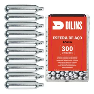 10 Cilindros Co2 12g Gás Airgun Airsoft + 300 Esfera Aço 4.5