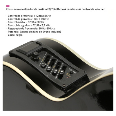 Guitarra Electroacústica Femmto Criolla Eag003 Para Diestros Negra Arce Brillante Con Ecualizador Activo