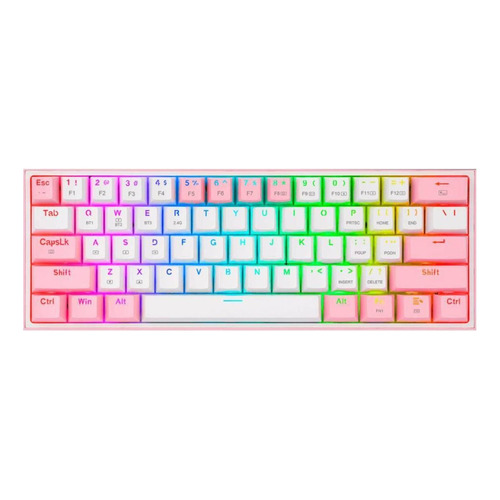 Teclado gamer bluetooth Redragon Fizz Pro K616-RGB QWERTY inglés US color blanco y rosa con luz RGB