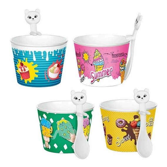 Set De 4 Vasos Para Helado / Postres + Cucharas Titiz ®