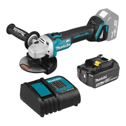 Miniesmeriladora angular inalámbrica Makita DGA456STX2 color turquesa 230 V + accesorio