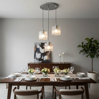  Colgante 3 Luces Prisma R Cristal Cromo Base Redonda Ld Cromo
