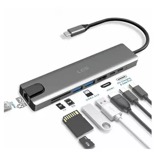 Hub Adaptador 8 En 1 Usb C 3.0 Hdmi 4k Usb Rj45 Sd Tf Pd Lcs