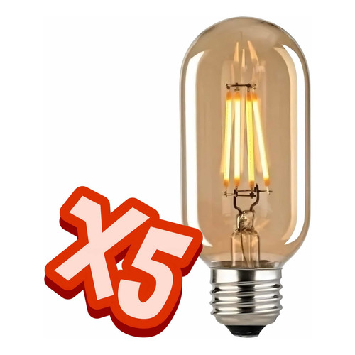 Pack 5 Foco Edison Led Vintage Chaparro Led 4w T45 (calido)