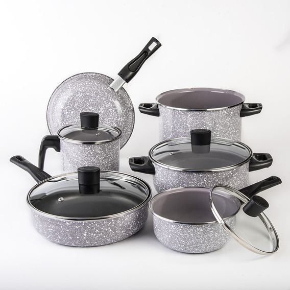 Batería De Cocina Cinsa Granito Artesanal Rosa Malva 10 Pzas