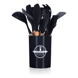 Jogo 12 Peças Utensílios Silicone Colher Espátula Preto