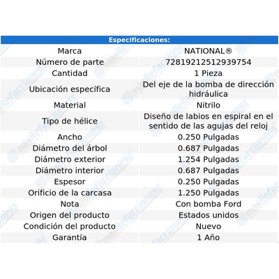 Retén Eje Bomba Dirección Ranger De 1983 A 2003 National