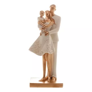 Escultura Decorativa Casal Com Filho Enfeite Família Mãe Pai Cor Dourado