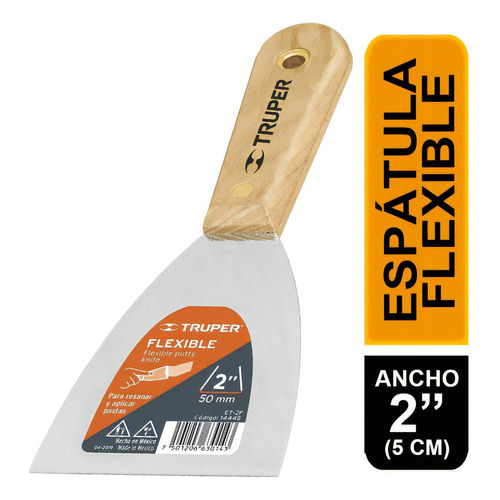 Espátula Flexible, Mango De Madera, 2'' Truper 14448