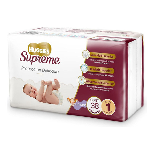 Pañales Huggies Supreme Etapa 1 unisex P x 38 unidades