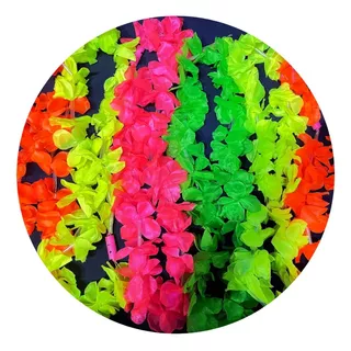 60 Collares Hawaiano Flores Fluo Disfraz Cotillon Fiesta Led