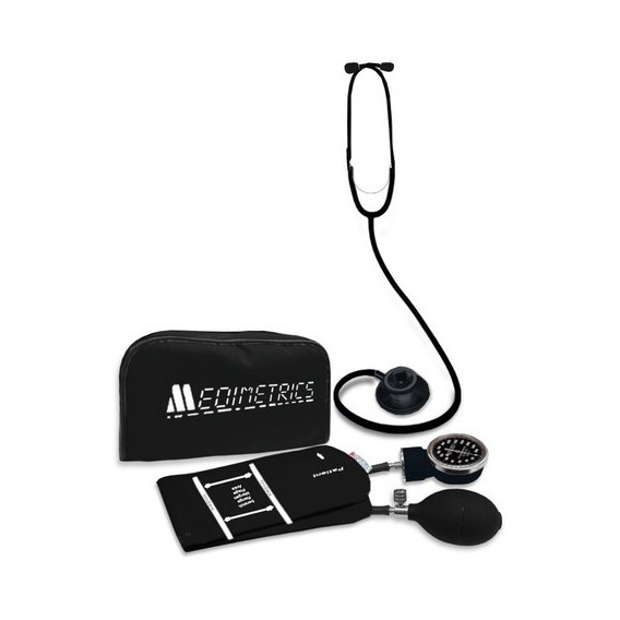 Kit Baumanómetro Medimetrics Con Estetoscopio Doble Color Negro Ninja