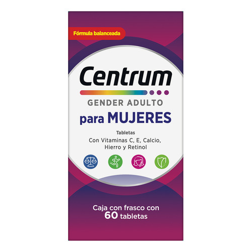 Multivitamínico Centrum Mujer con Vitamina C Vitamina E Calcio Hierro y Retinol 60 Tabletas
