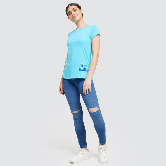 Camiseta Mujer Ostu M/c Azul Algodón 40091522-50676