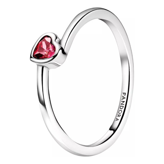 Anillo Pandora Original. Corazón Solitario Rojo Inclinado