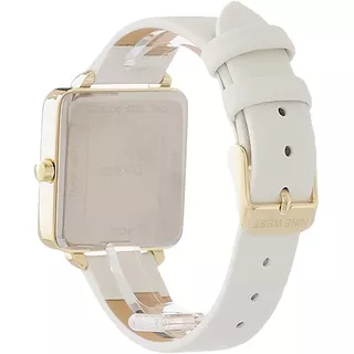 Nine West ® Reloj Mano Mujer 31mm Cuadrado Analógic 2670gpwt Color De La Correa Blanco / White Color Del Bisel Dorado / Gold Color Del Fondo Blanco / White