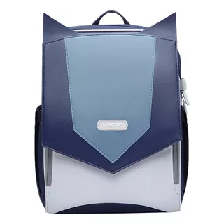 Mochila Escolar Backpack Diseño Impermeable Liso Gran Capacidad Color Azul Diseño De La Tela Rayado